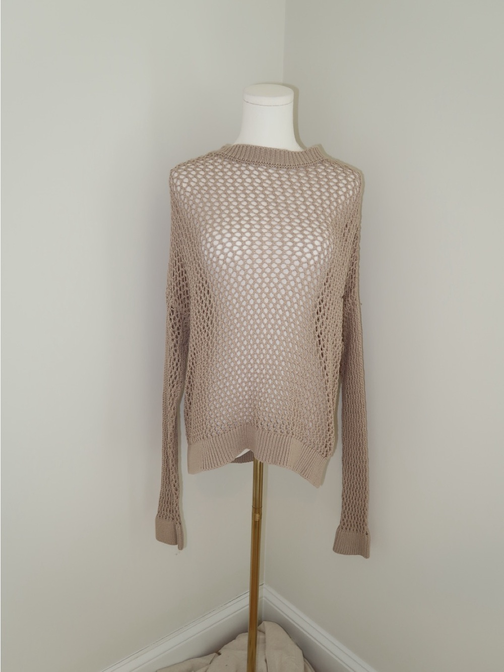Beach Riot Open-Weave Crewneck Sweater - Taupe